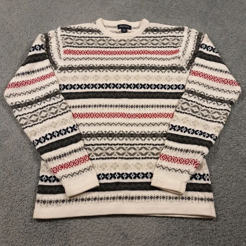 Nautica Sweater Mens Size Medium Wool Cotton Blend Pullover Crew Neck Knit
